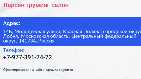 Ларсен груминг салон - визитка