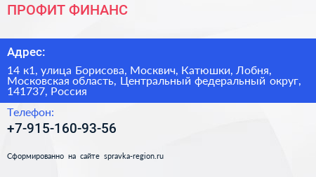 ПРОФИТ ФИНАНС - визитка