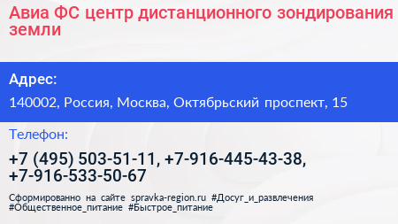 Авиа ФС центр дистанционного зондирования земли - визитка