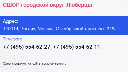 СШОР городской округ Люберцы - визитка
