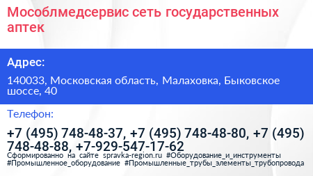 Мособлмедсервис сеть государственных аптек - визитка