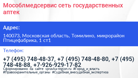 Мособлмедсервис сеть государственных аптек - визитка