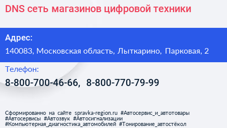 DNS сеть магазинов цифровой техники - визитка