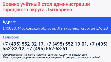 Военно учётный стол администрации городского округа Лыткарино - визитка