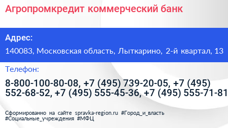 Агропромкредит коммерческий банк - визитка
