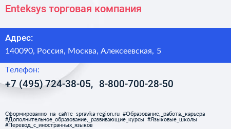 Enteksys торговая компания - визитка