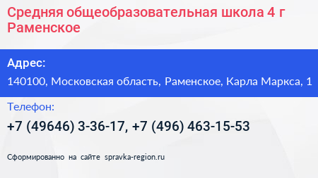 Средняя общеобразовательная школа 4 г Раменское - визитка
