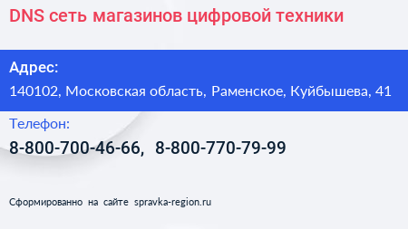DNS сеть магазинов цифровой техники - визитка