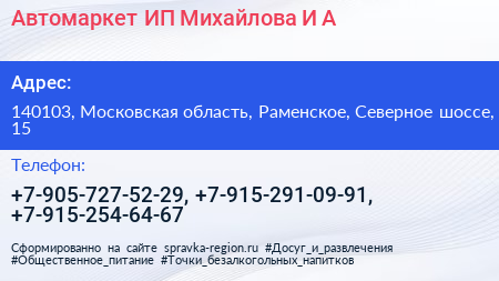 Автомаркет ИП Михайлова И А  - визитка