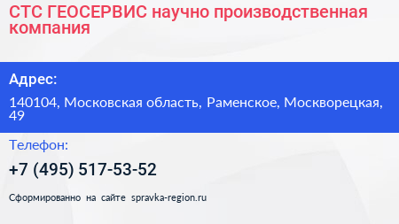 СТС ГЕОСЕРВИС научно производственная компания - визитка