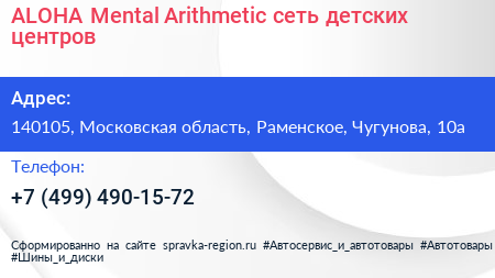 ALOHA Mental Arithmetic сеть детских центров - визитка