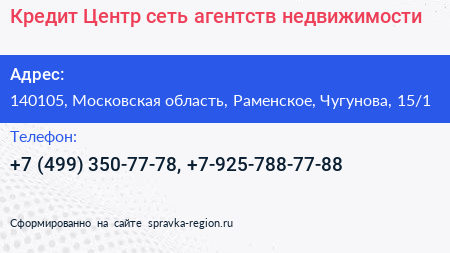 Кредит Центр сеть агентств недвижимости - визитка