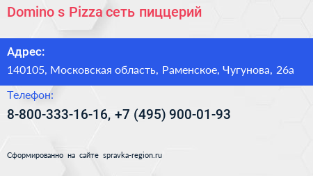 Domino s Pizza сеть пиццерий - визитка