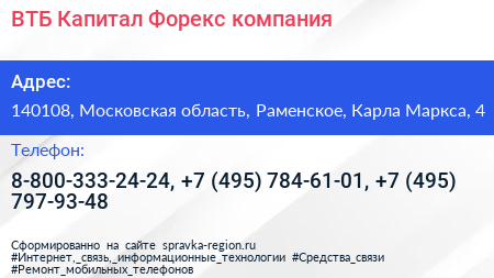 ВТБ Капитал Форекс компания - визитка