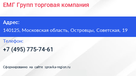 ЕМГ Групп торговая компания - визитка