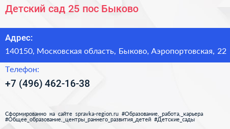 Детский сад 25 пос Быково - визитка