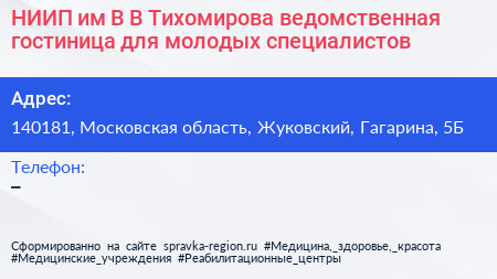 НИИП им В В Тихомирова ведомственная гостиница для молодых специалистов - визитка