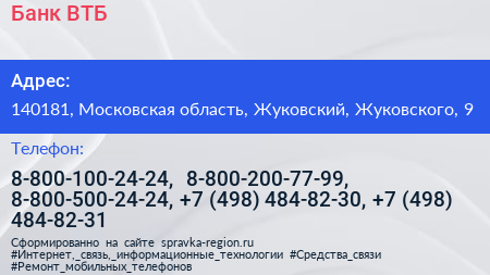 Банк ВТБ - визитка