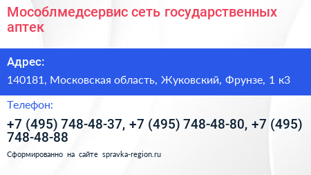 Мособлмедсервис сеть государственных аптек - визитка