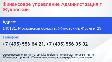 Финансовое управление Администрация г Жуковский - визитка
