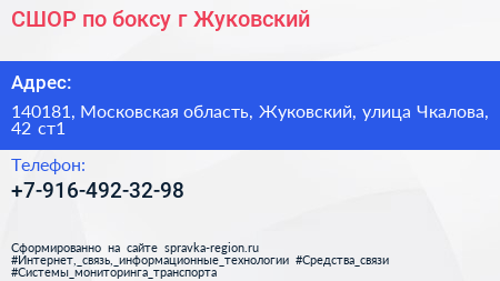 СШОР по боксу г Жуковский - визитка