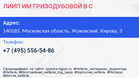 ЛИИП ИМ ГРИЗОДУБОВОЙ В С  - визитка