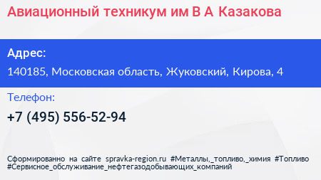 Авиационный техникум им В А Казакова - визитка