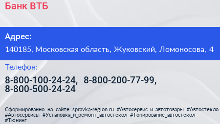 Банк ВТБ - визитка