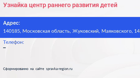 Узнайка центр раннего развития детей - визитка