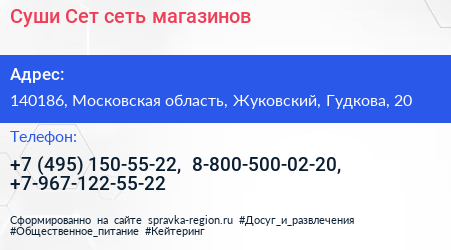 Суши Сет сеть магазинов - визитка