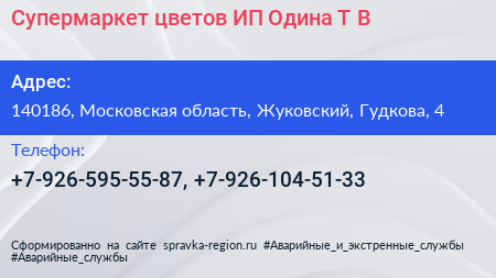 Супермаркет цветов ИП Одина Т В  - визитка
