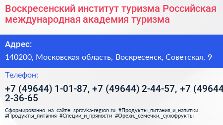 Воскресенский институт туризма Российская международная академия туризма - визитка