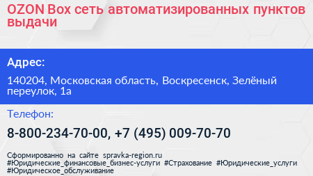 OZON Box сеть автоматизированных пунктов выдачи - визитка