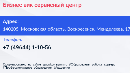 Бизнес вик сервисный центр - визитка