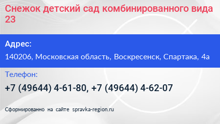 Снежок детский сад комбинированного вида 23 - визитка