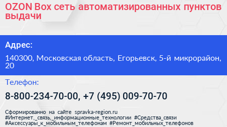 OZON Box сеть автоматизированных пунктов выдачи - визитка