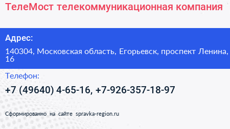 ТелеМост телекоммуникационная компания - визитка