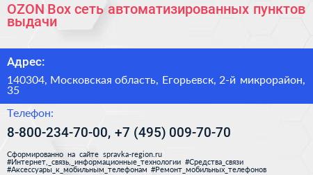 OZON Box сеть автоматизированных пунктов выдачи - визитка