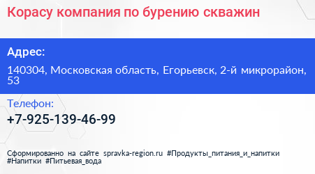 Корасу компания по бурению скважин - визитка