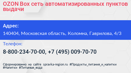 OZON Box сеть автоматизированных пунктов выдачи - визитка
