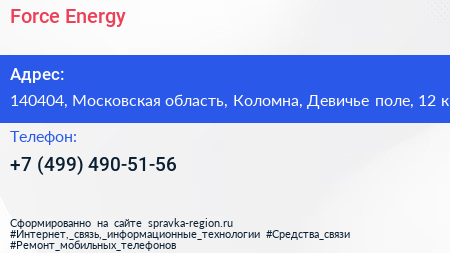 Force Energy - визитка