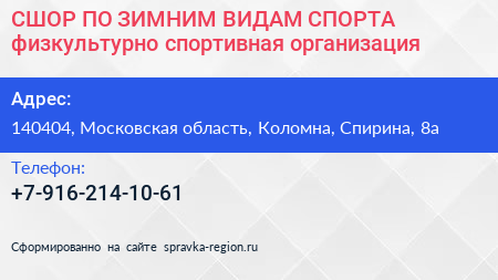СШОР ПО ЗИМНИМ ВИДАМ СПОРТА физкультурно спортивная организация - визитка