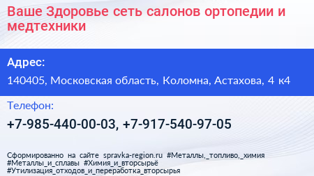 Ваше Здоровье сеть салонов ортопедии и медтехники - визитка