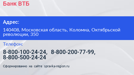 Банк ВТБ - визитка