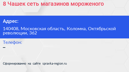 8 Чашек сеть магазинов мороженого - визитка