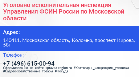 Уголовно исполнительная инспекция Управления ФСИН России по Московской области - визитка