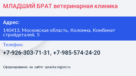 МЛАДШИЙ БРАТ ветеринарная клиника - визитка