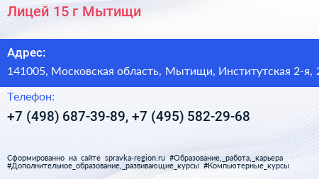 Лицей 15 г Мытищи - визитка