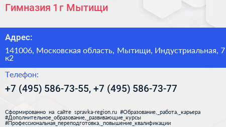 Гимназия 1 г Мытищи - визитка