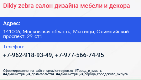 Dikiy zebra салон дизайна мебели и декора - визитка